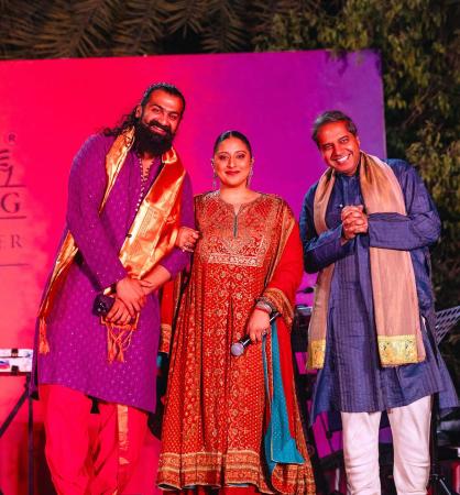 Raja Kumari with percussionist Abbishek Mehra and Siddhant Bhatia