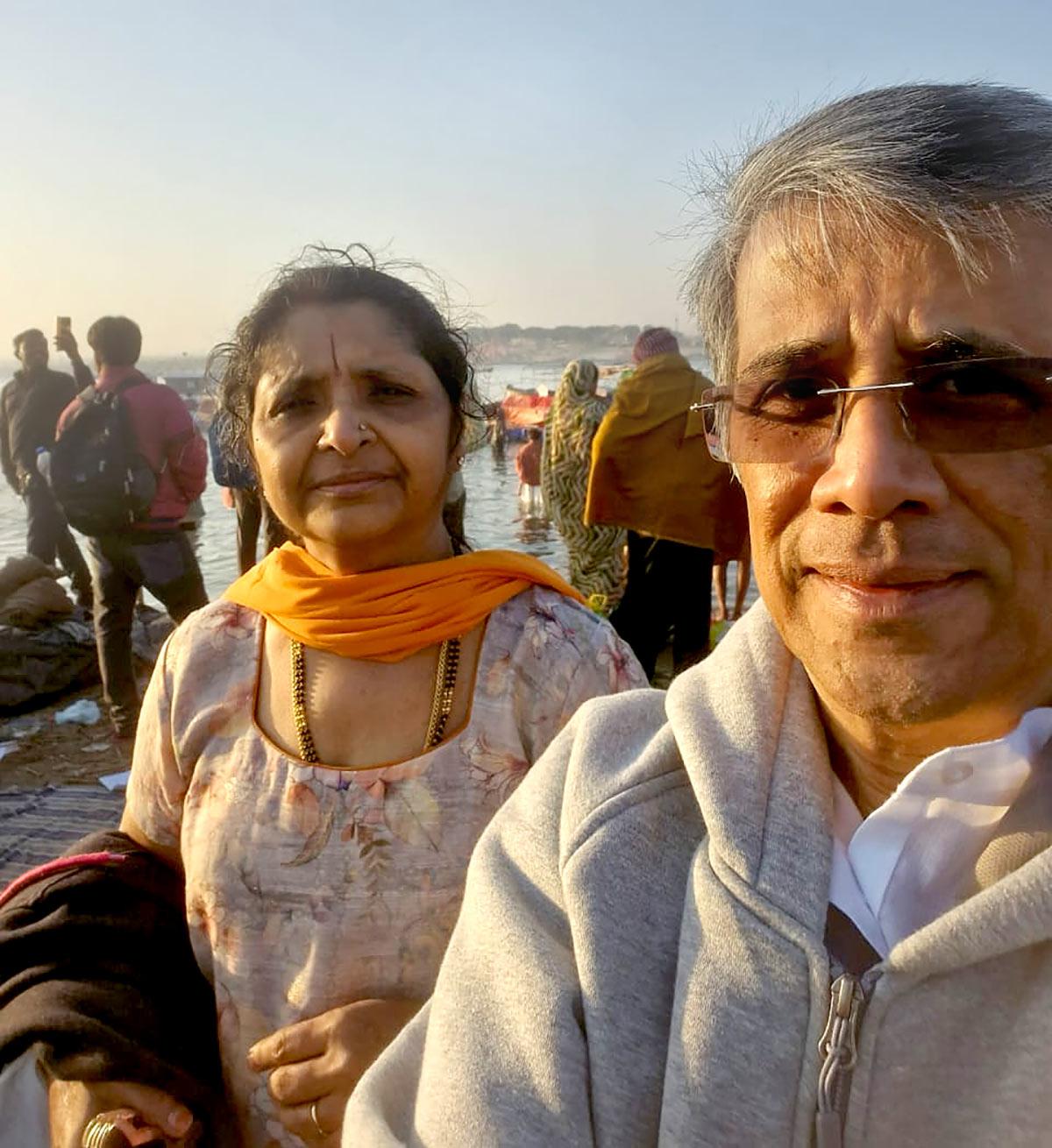 T N Sekhar and his wife at the Maha Kumbh