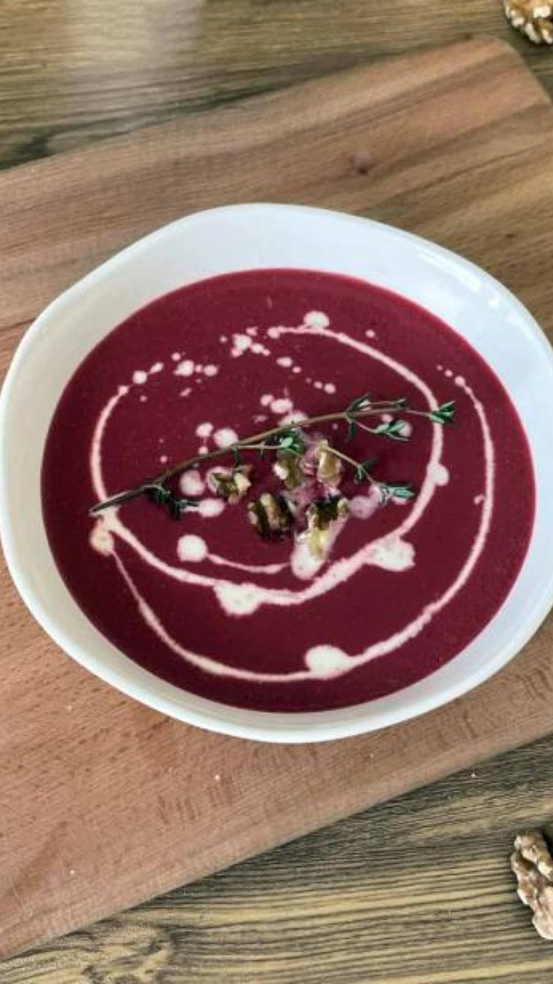 Spicy Beetroot Soup With Nuts And Herbs