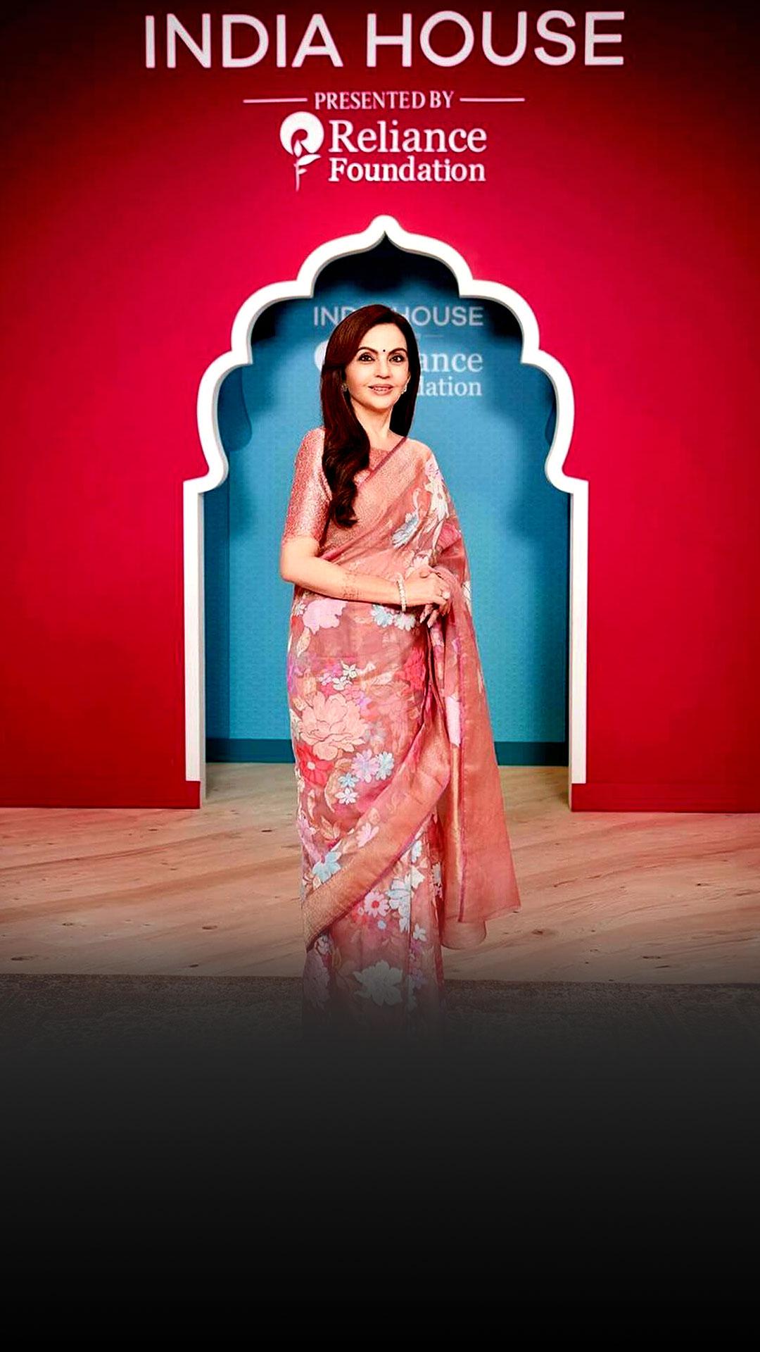 Nita Ambani in a rose organza silk Banarasi sari at the Paris 2024 Olympics.