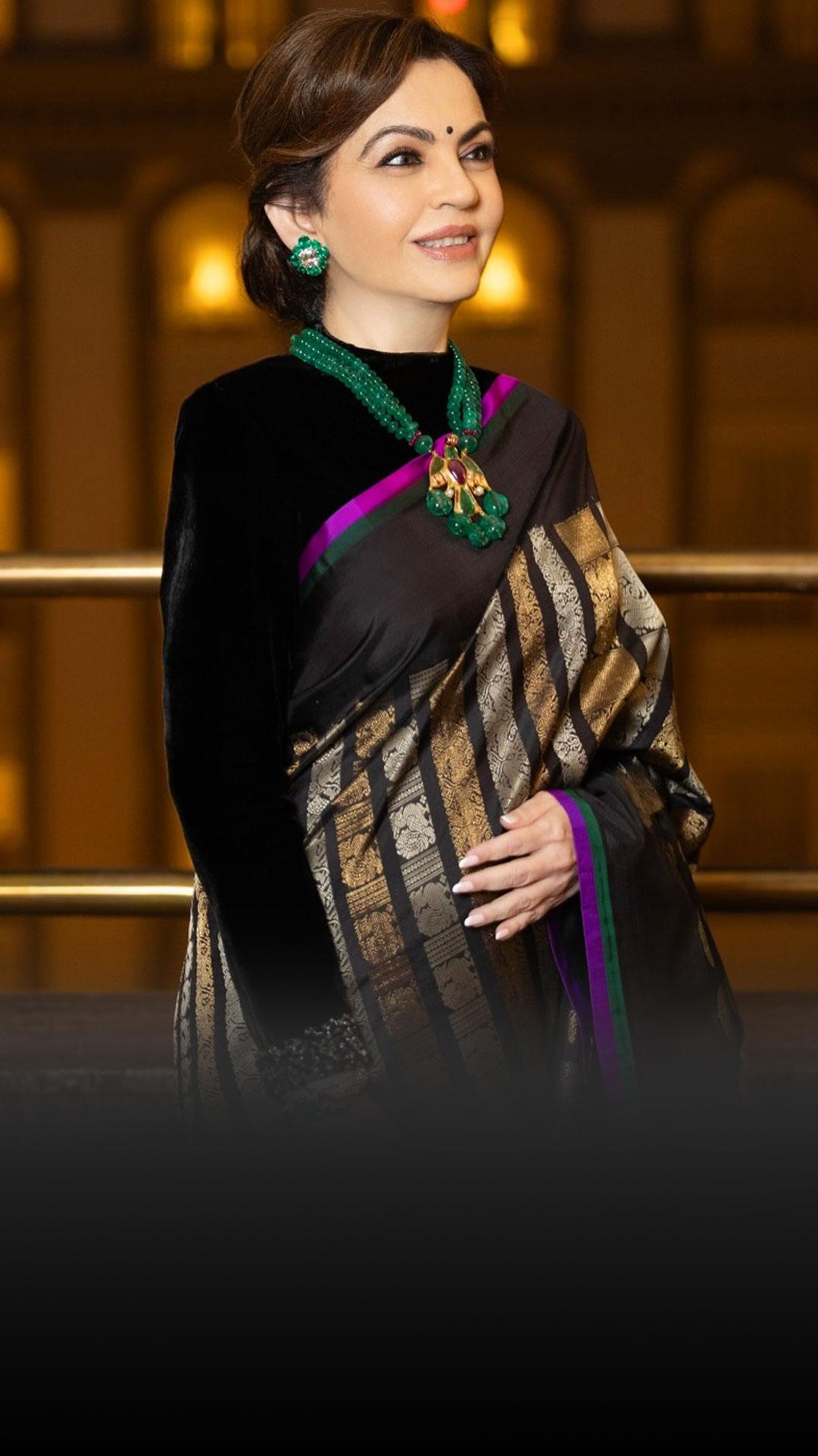 Nita Ambani in a black Kanchipuram sari
