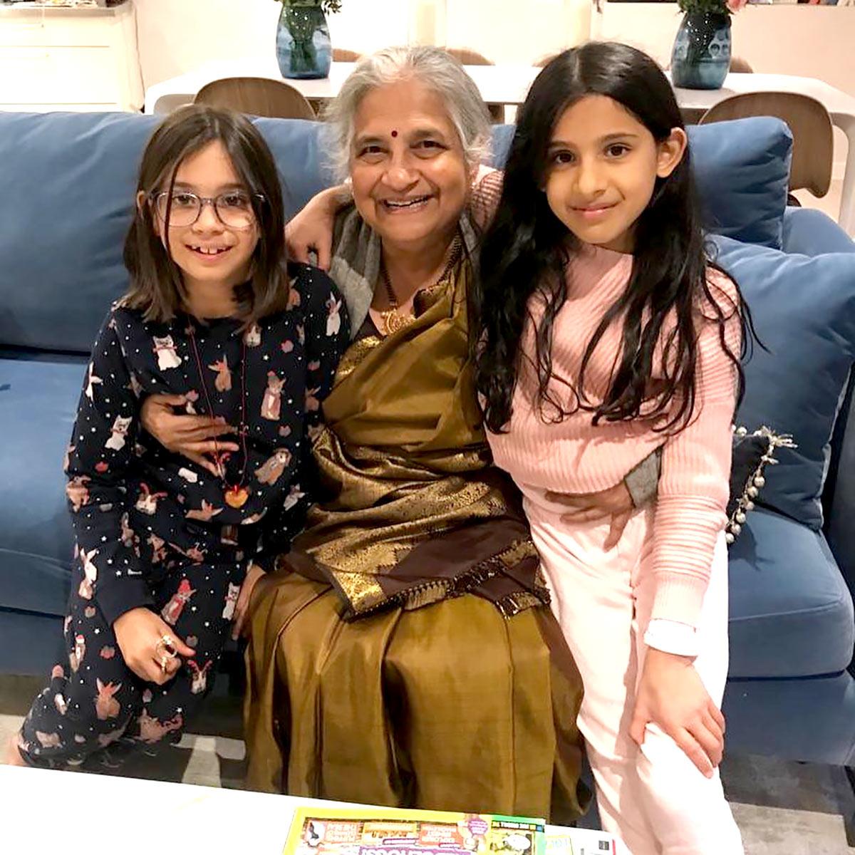 Sudha Murty with her granddaughters