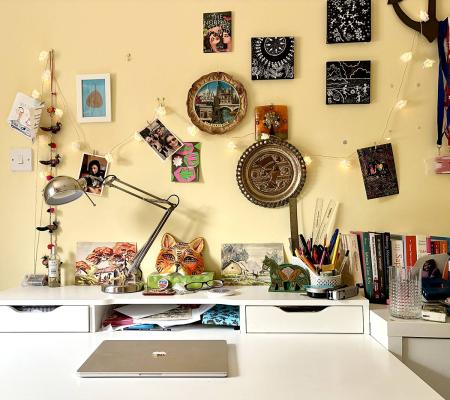 Sushmita Bhattacharya's workdesk in the UK