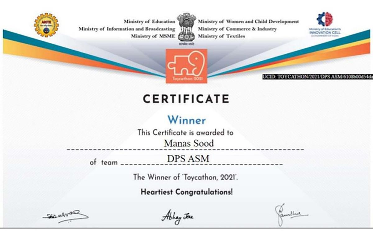 Manas Sood won Toycathon 2021