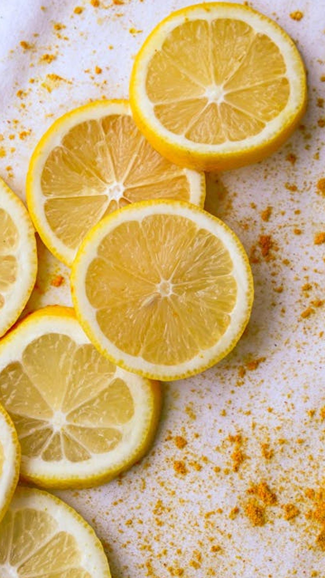 Close up of Lemon Slices on White Background