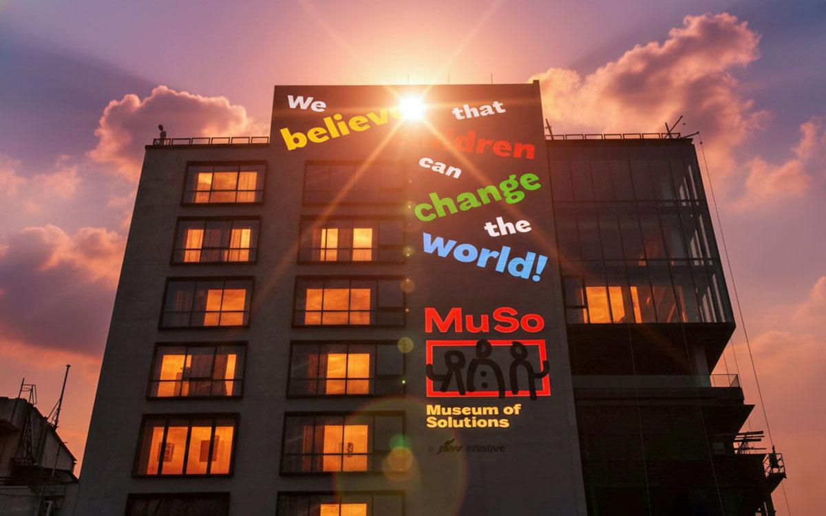 The MuSo Facade as the sun goes down