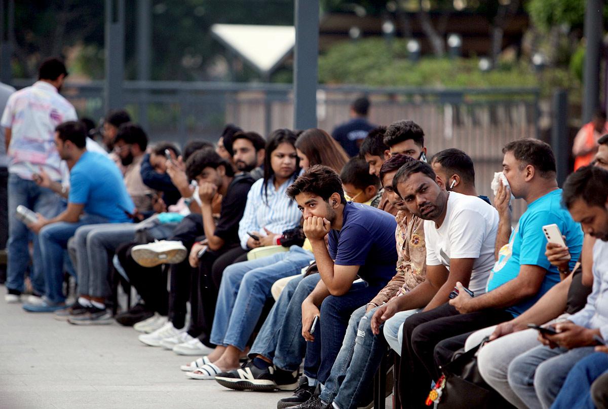 People in queue to buy the newly launched iPhone 17 at the Apple Store