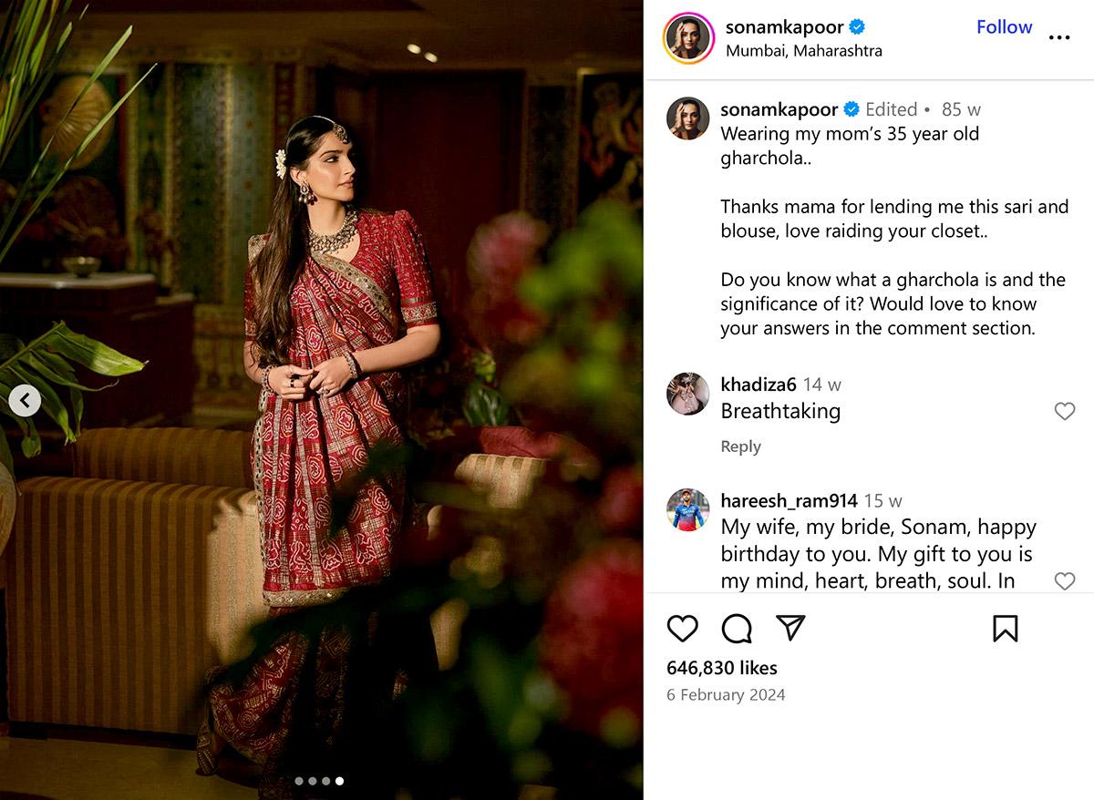 Sonam Kapoor in Sunita Kapoor's sari