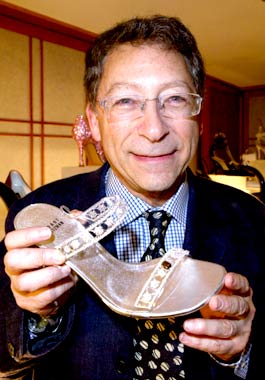 Stuart Weitzman with his $2 million diamond shoes in Beverly Hills, California. 