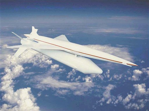 An artist's rendition released by Japan Aerospace Exploration Agency (JAXA) in Tokyo, a supersonic aircraft, piggybacked on a rocket, flies in the sky. Photograph: Japan Aerospace Exploration Agency, HO