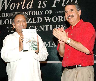 Union Petroleum Minister Mani Shankar Aiyar releasing NYT columnist Thomas Friedman's new book The World Is Flat - A brief history of The Globalized World in the 21st Century, in New Delhi on Monday. Photograph: Sondeep Shankar/ Saab Pictures