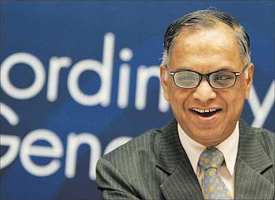 N R Narayana Murthy, chief mentor and non-executive chairman, Infosys Technologies, at the company's extraordinary general meeting in Bangalore on Tuesday. Photograph: Dibyangshu Sarkar/AFP/Getty Images