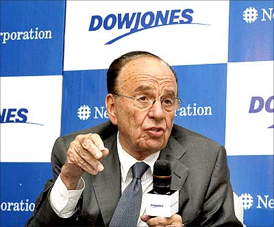 US media mogul Rupert Murdoch addresses a press conference in Mumbai on August 4, 2008. Photograph: Sajjad Hussain/AFP/Getty Images