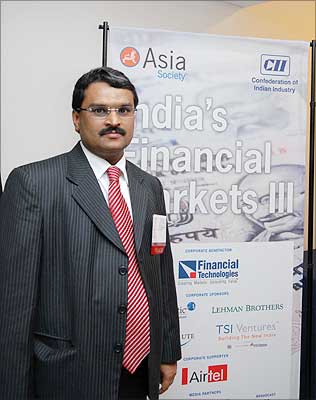 Jignesh Shah, CEO, Multi-Commodity Exchange at the Asia Society seminar in New York. Photograph: Paresh Gandhi