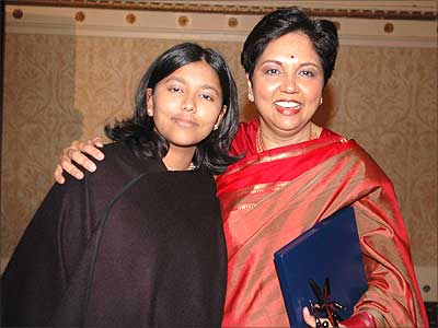 Indra Nooyi with her daughter at the India Abroad Person of the Year award ceremony in March in New York City. Photograph: Paresh Gandhi