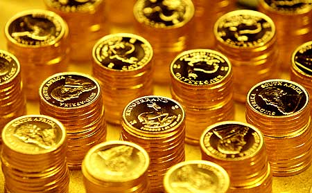 Gold bullion coins pictured in the mint