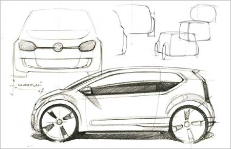 Technical drawings of Volkswagen's UP! concept.