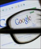 Image: A Google search page is seen through the spectacles of a computer user. Photograph: Darren Staples/Reuters