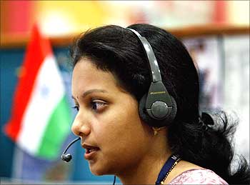 An Indian employee at a call centre.