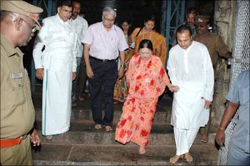 Anil Ambani with Kokilaben Ambani at the Meenaskhi Temple in Madurai on Sunday.