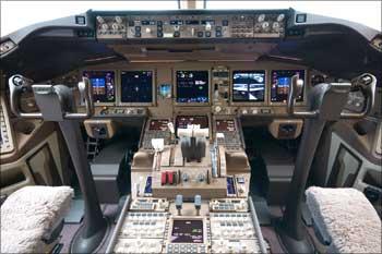 The cockpit of Air India Boeing 777-300 ER.