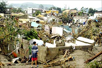 Residents in the province of Santiago de los Caballeros in Dominican Republic after a storm.