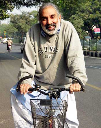 Rahul Bedi on his bicycle