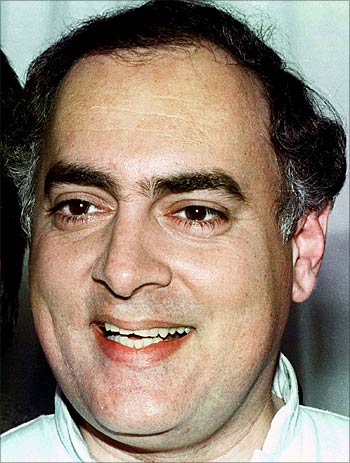 Former Indian Prime Minister Rajiv Gandhi smiles in this March 16, 1991 file photo.