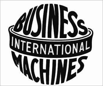 The IBM logo from 1924-46. 'Business Machines' is in a form intended to suggest a globe, girdled by the word 'International'.