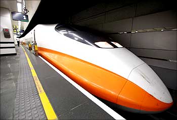A Taiwan High-Speed Railway train prepares to leave in Taipei.