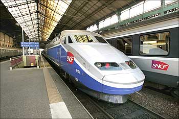 Stationary high speed trains TGV are seen in the Lyon Perrache railway station in Lyon, southeastern France.