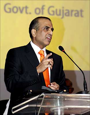 Bharti Airtel chairman Sunil Mittal speaks during the Vibrant Gujarat Global Investors Summit 2009
