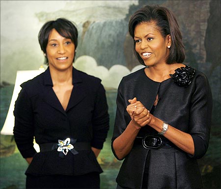 Michelle Obama with White House Social Secretary Desiree Rogers.