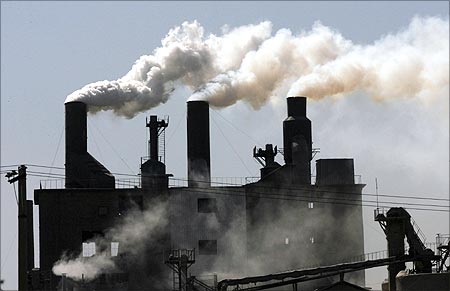 Smoke billows from a factory on the outskirts of Shenyang in China.