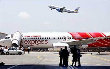 The low-cost Air India Express aircraft at the Mumbai airport.