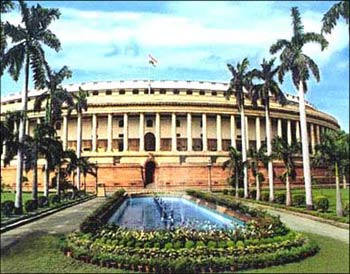 The Indian Parliament building in New Delhi.