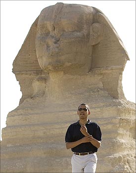 US President Barack Obama during a tour of the Great Pyramids of Giza.