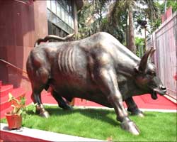 The raging bull in front of the BSE building
