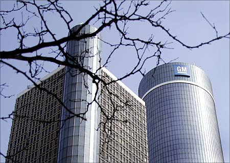 The General Motors world headquarters is seen in downtown Detroit, Michigan.