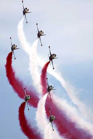The Turkish Stars aerobatic team from the Turkish Air Force perform.