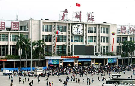 Travellers flock the old train station of Guangzhou.