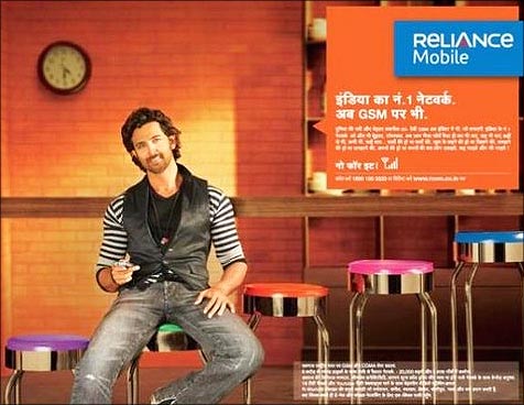 Hrithik Roshan in an advertisement for Reliance Mobile