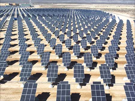 Some of the 70,000 solar panels generating electricity for US Air Force Base in Las Vegas, Nevada.