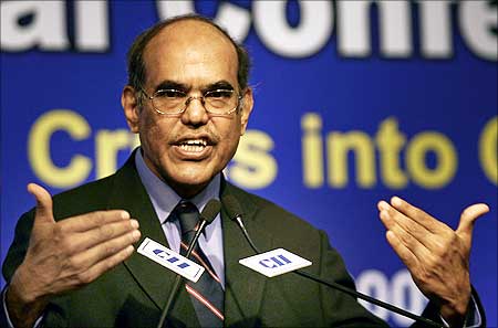 RBI Governor Subbarao speaks during a business conference in New Delhi.