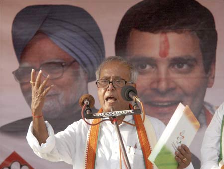 India's Finance Minister Pranab Mukherjee at an election rally in Bihar.