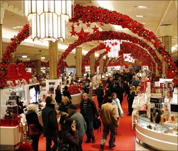 Shoppers crowd Macy's department store in New York City.