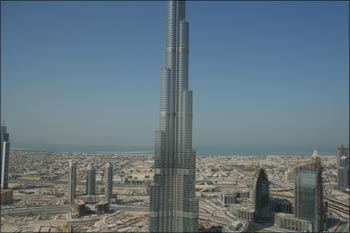 A view of the Burj Tower from the top of the adjacent 'The Address' hotel, owned by the Emaar Group.