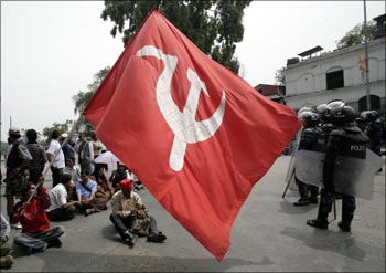 Maoist activists and supporters hold a sit-in demonstration.