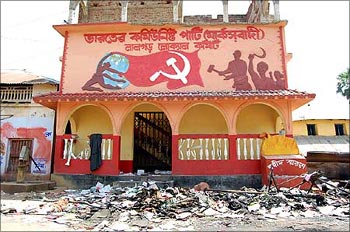 A ransacked CPI-M office in Lalgarh