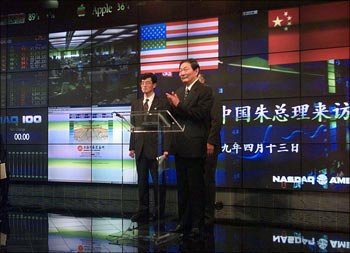 Chinese Premier Zhu Rongji at the Nasdaq in New York.